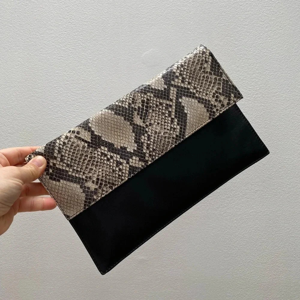 ILI NEW YORK - Genuine Leather Imitation Python Clutch with Strap